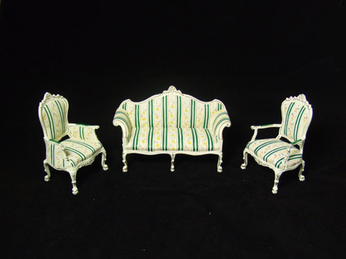 8036 1" Scale White and Green Stripe Sofa set For Alexandra
